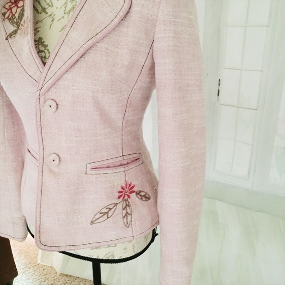 Kasper Jackets & Blazers - Kasper Women's Pink 4 Tweed Embroidered Blazer